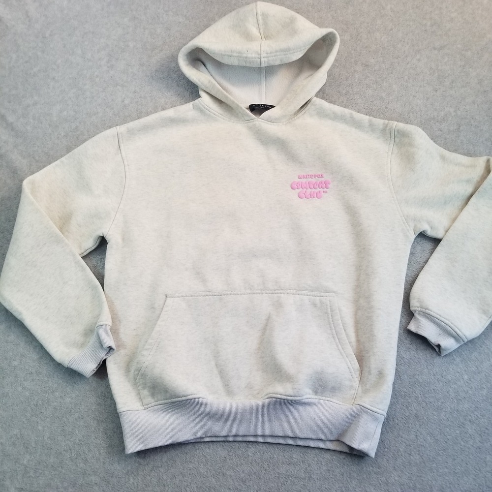 White Fox Hoodie Sweatshirt Womens XS Gray Comfort Club Graphic Pullover Fleece